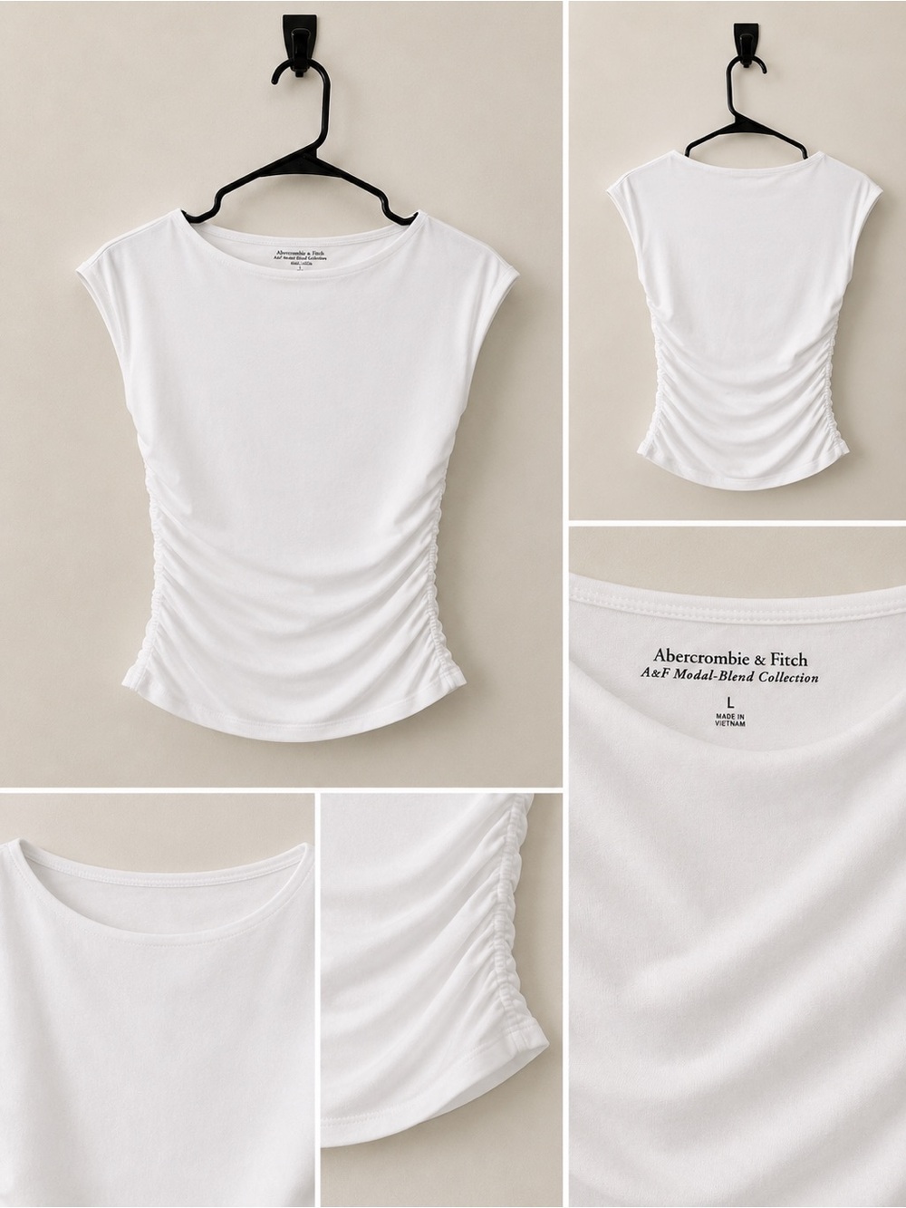 Abercrombie & Fitch Paloma Modal Sleeveless Mock Neck White Tank Top L - Picture 4 of 4